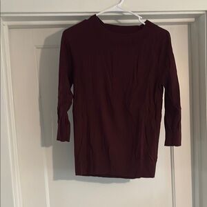 LOFT Red Crew Neck Sweater with 3/4 Sleeves